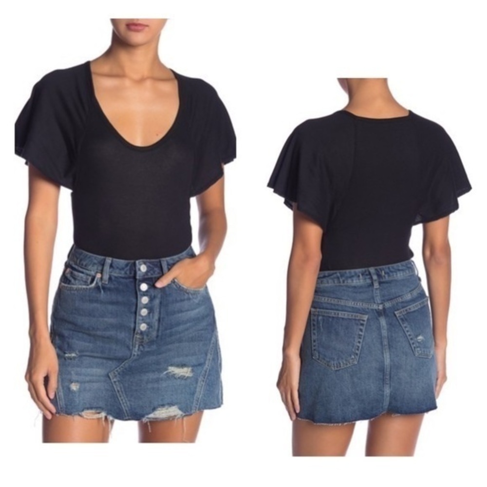 Free People “Bryon” Bodysuit-Black-XS